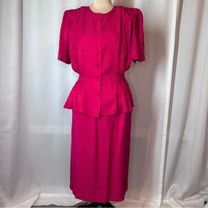 Vintage ARGENTI Silk Top Skirt Set  Sz10 Short Sleeve Cinch Waist Pink READ